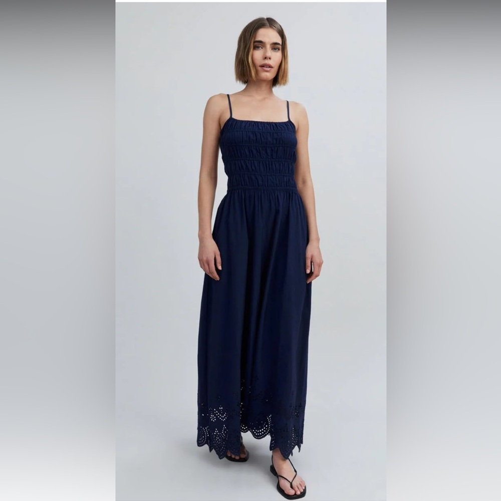 Solid & Striped Eyelet Delta Midi Dress French Navy